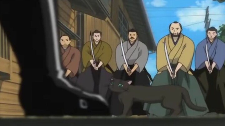 gambarin kucing hitam yg tiba2 lewat di depan para samurai