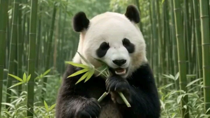 🐼 萌萌熊猫吃竹子，最后一幕太可爱了！🎋❤️