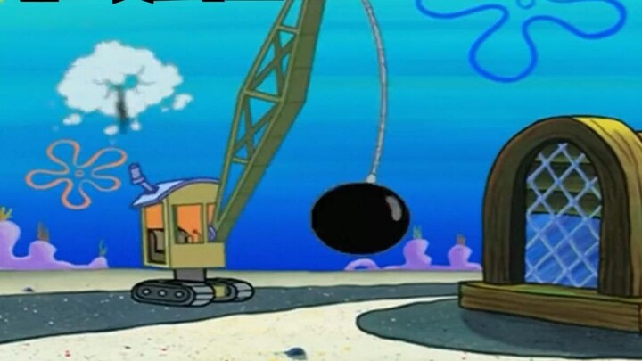 Mr. Krabs was flying a fighter plane to destroy the Krusty Krab, but he used too much force and smas