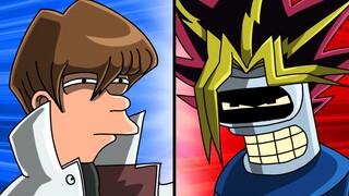 Bender challenges Fry to a Yu-Gi-Oh duel