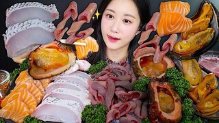 [ONHWA] Sashimi salmon, sashimi croaker, kantung renang croaker, sosis laut, nanas laut, suara mengu