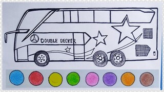 Cara Mudah Menggambar Mobil Bus Double Decker corak bintang | Tutorial Indonesia