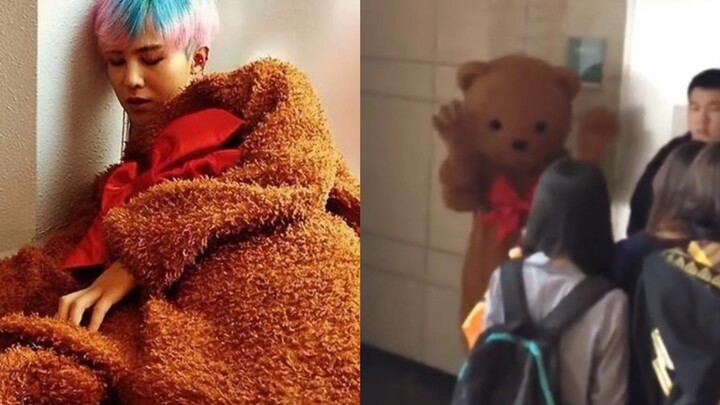 Back then, that teddy bear costume was actually G-Dragon in disguise. He dressed up like that specif