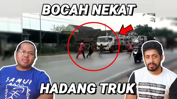 BOCAH NEKAT HADANG TRUK SAMPE NABRAK RUMAH! PARAH!