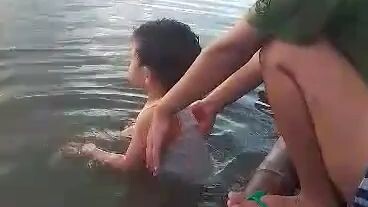 2nd naligo ng dagat ng baby namin with his mother