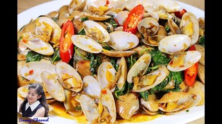 หอยลายผัดน้ำพริกเผา : Stir-fried Short Necked Clam with Chili Paste l Sunny Thai Food