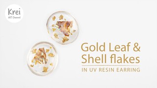 UV Resin - Gold leaf & Shell flakes -  Earring