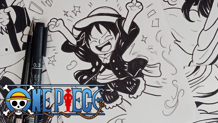 Monkey D. Luffy - One Piece || Black and White Art (SPEED DRAWING)