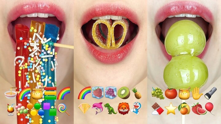 asmr (SATISYING) 30 MINUTES COLORFUL EMOJI FOOD COLLECTION 30분 알록달록 무지개 이모지 먹방 모