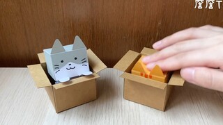 Đồ chơi giải tỏa căng thẳng dễ thương: mèo nhảy trong hộp giấy, đồ chơi nhấn nén, hướng dẫn tự làm n