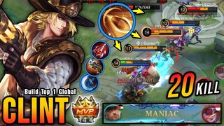 1 VS 4 MANIAC!! Clint Monster Gold Lane, Insane 20 Kills!! - Build Top 1 Global Clint ~ MLBB