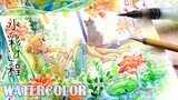 Paradise with cat water color painting process水彩过程