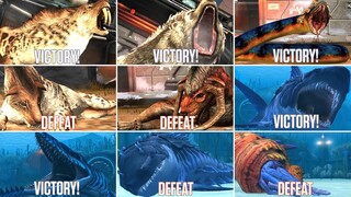 ALL CENOZOIC & ALL AQUATIC VICTORY & DEFEAT SCENE ANIMATION | Jurassic World The Game