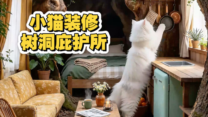 Trapped in the primeval forest, which kitten will you choose to help you renovate the tree hollow sh