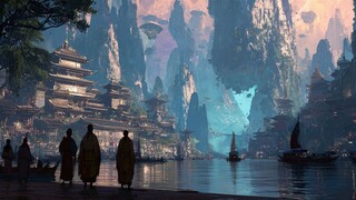“师父，倒悬山到了，歇歇脚吧” 中式玄幻【AI影像征集大赛-中国故事】