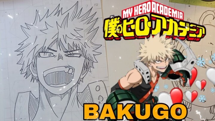 menggambar karakter anime  my jero academia, bakugo