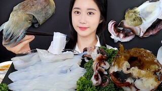 [ONHWA] Cuttlefish sashimi 🦑 + Steamed cuttlefish chewing sound! 🍖 *Raw cuttlefish