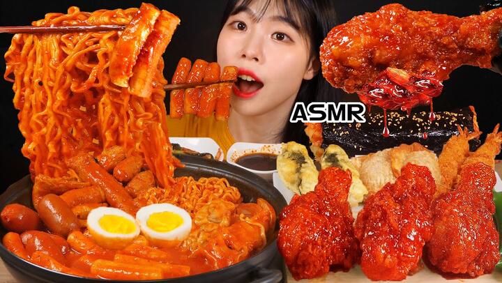 ASMR MUKBANG| 직접 만든 떡볶이 양념치킨 김밥 먹방 & 레시피 FRIED CHICKEN AND Tteokbokki EATING