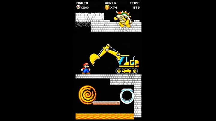 超级马里奥用挖掘机车干掉库巴 #动画 super mario kill bowser by Excavator car #animation