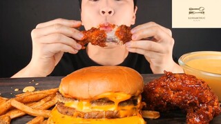Mukbang hamburger với đùi gà p1 #anngon