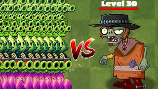 50个植物等级1使用强化技能 VS Poncho僵尸（等级30) - PvZ 2 游戏玩法