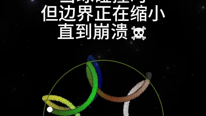 Bola bertabrakan tetapi batasnya semakin menyempit hingga akhirnya runtuh