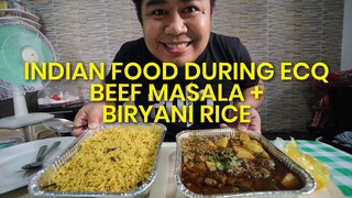 Indian food during ECQ - Beef masala and biryani rice.