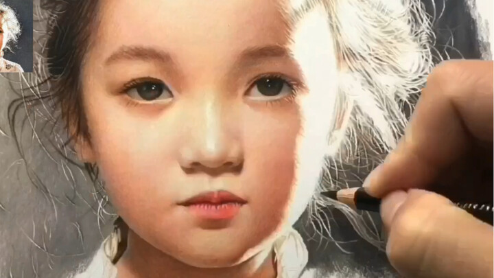 [Pensil warna] Proses melukis gadis kecil dengan cahaya samping.