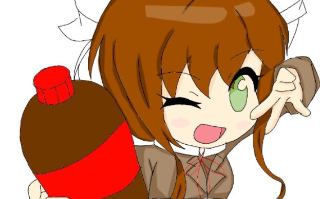 [Deskripsi modifikasi] Monika yang mengocok Coke