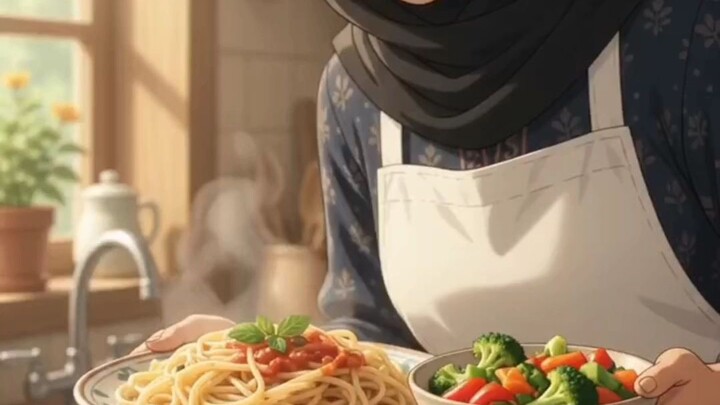 👩‍🍳🍝 可爱的卡通女孩教你做奶香浓郁的白酱意大利面！简单几步，香浓又美味～🧀🤍#白酱意大利面 #卡通美食 #简单食谱