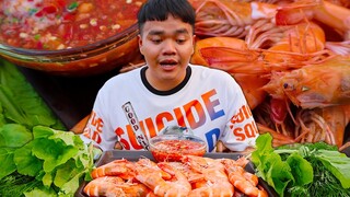 จุ๊กุ้งสะดุ้งน้ำฮ้อน น้ำแจ่วพริกแดงซีฟุ๊ด แซ่บๆแบบกลางทุ่งนา