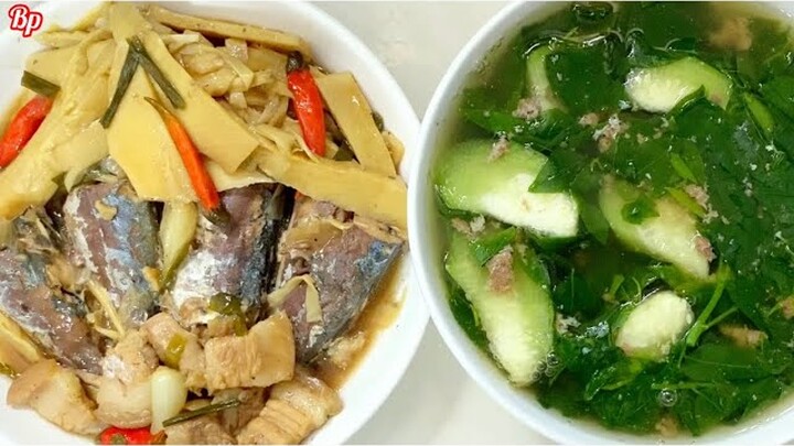 Cá nục kho măng canh cua mướp với bồ ngót mát rượi ngày hè