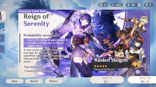 Last hour of Raiden's Banner low pity no primo 50/50😅
