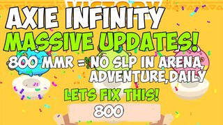 Axie Infinity Massive Updates! 800mmr no slp in adventure,daily,arena lets fix this!