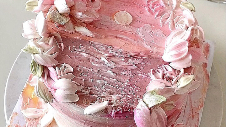 ทะเลดอกกุหลาบ | เค้กตกแต่งด้วยดอกไม้จากมีดปาดสีน้ำมัน