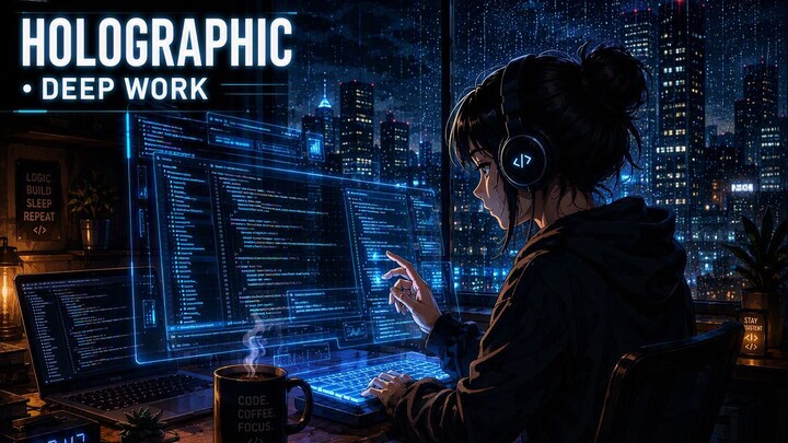 【Lofi / Cyberpunk】 Coding Alone in the Rain 2088 🌧️✨ Lofi Beats to Study & Relax to [Hologram Editi