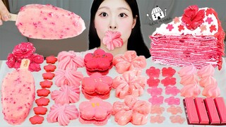 ASMR MUKBANG| 벚꽃 디저트 아이스크림 초콜릿 마카롱 젤리 먹방 & 레시피 DESSERT ICE CREAM MACARONS EATING