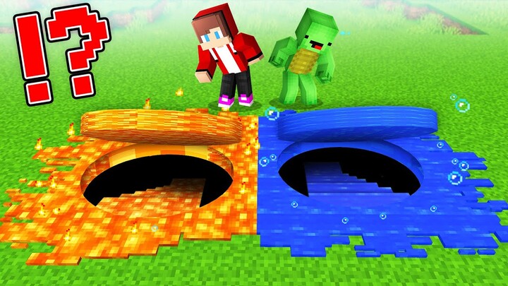 JJ and Mikey Found SECRET LAVA and WATER ROUND BASE in Minecraft Maizen!