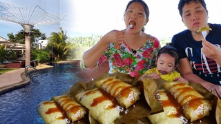 OUTDOOR MERYENDA: SUMAN + MERNEL'S CAKE | MUKBANG PH | TASTE TEST