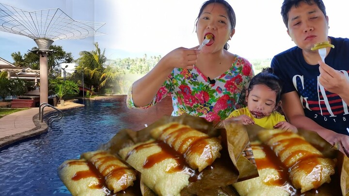 OUTDOOR MERYENDA: SUMAN + MERNEL'S CAKE | MUKBANG PH | TASTE TEST