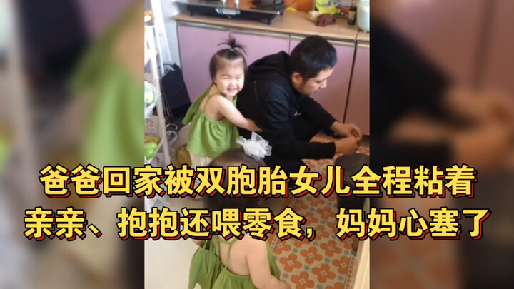 พ่อกลับมาบ้านและถูกล้อมรอบไปด้วยลูกสาวฝาแฝด จูบ กอด และป้อนขนมให้พวกเธอ ทำให้แม่ของพวกเธอหัวใจสลาย