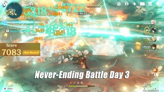 Never-Ending Battle Day 3 - 7083 Score - Kazuha Team Gameplay - Genshin Impact