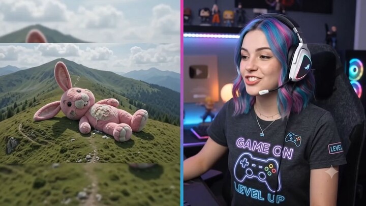 Veronika Jessica fazendo react do urso de pelúcia gigante