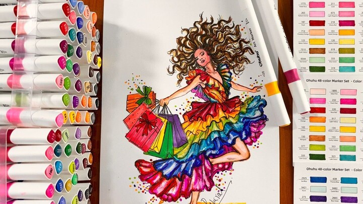 Satisfiying ASMR Sketchbook Coloring 🥰Shopping Girl #asmr #coloring