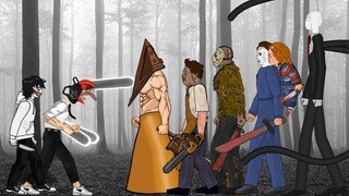 CHAINSAW MAN, Jeff vs Pyramid head Jason voorhees, Michael myers, Leatherface, Slender man, Chucky