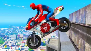 GTA 5 Spiderman Motorcycle Stunts #15 - Spider-Man Jumps & Fails, Gameplay