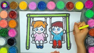 2 Em Bé Chơi Xích Đu 🎨 Vẽ Và Tô Màu Tranh Cát Nhân Vật Hoạt Hình 👩🏽‍🤝‍👩🏻 Heo Xinh