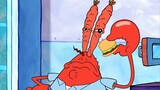 The delicious factory-made crab patties are not delicious at all. Mr. Krabs has a shit-eating expres