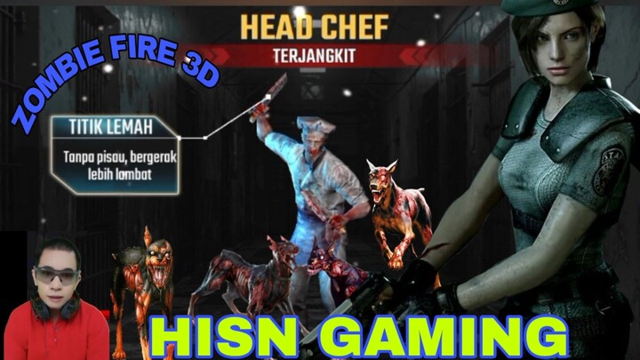 game zombie fire 3D.  kepala koki zombie bersama anjing zombie