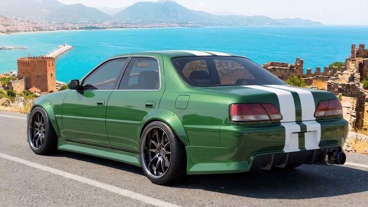 Toyota JZX100 tuned green white straps